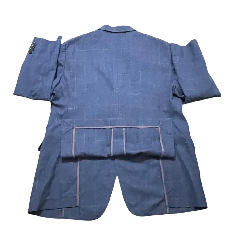 Hickey Freeman Sport Coat Men 42 S Navy Woven Weightless Wool Silk Linen Bespoke